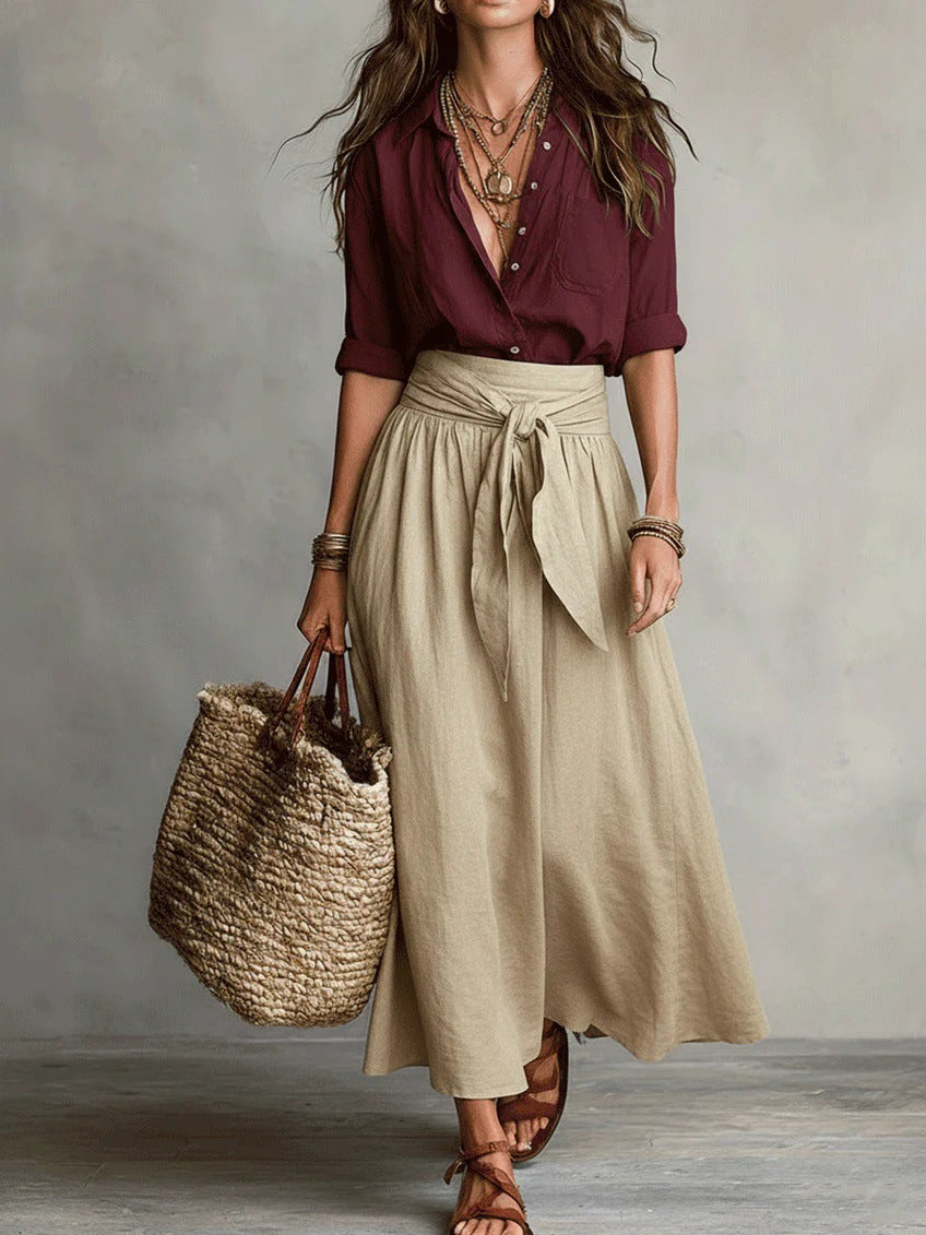 Conjunto bicolor de camisa y falda