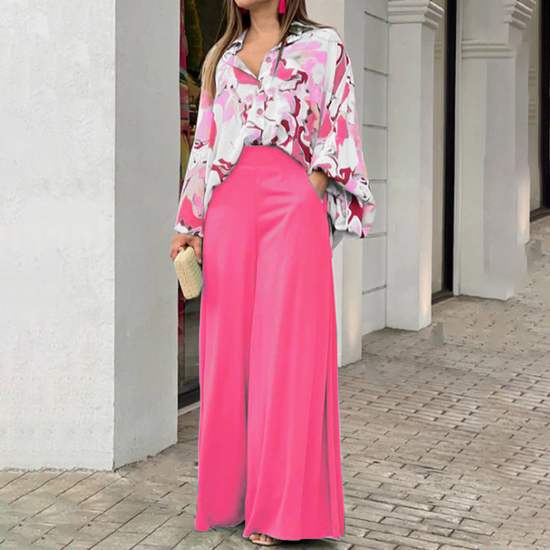 Conjunto estampado de camisa de manga larga y pantalón