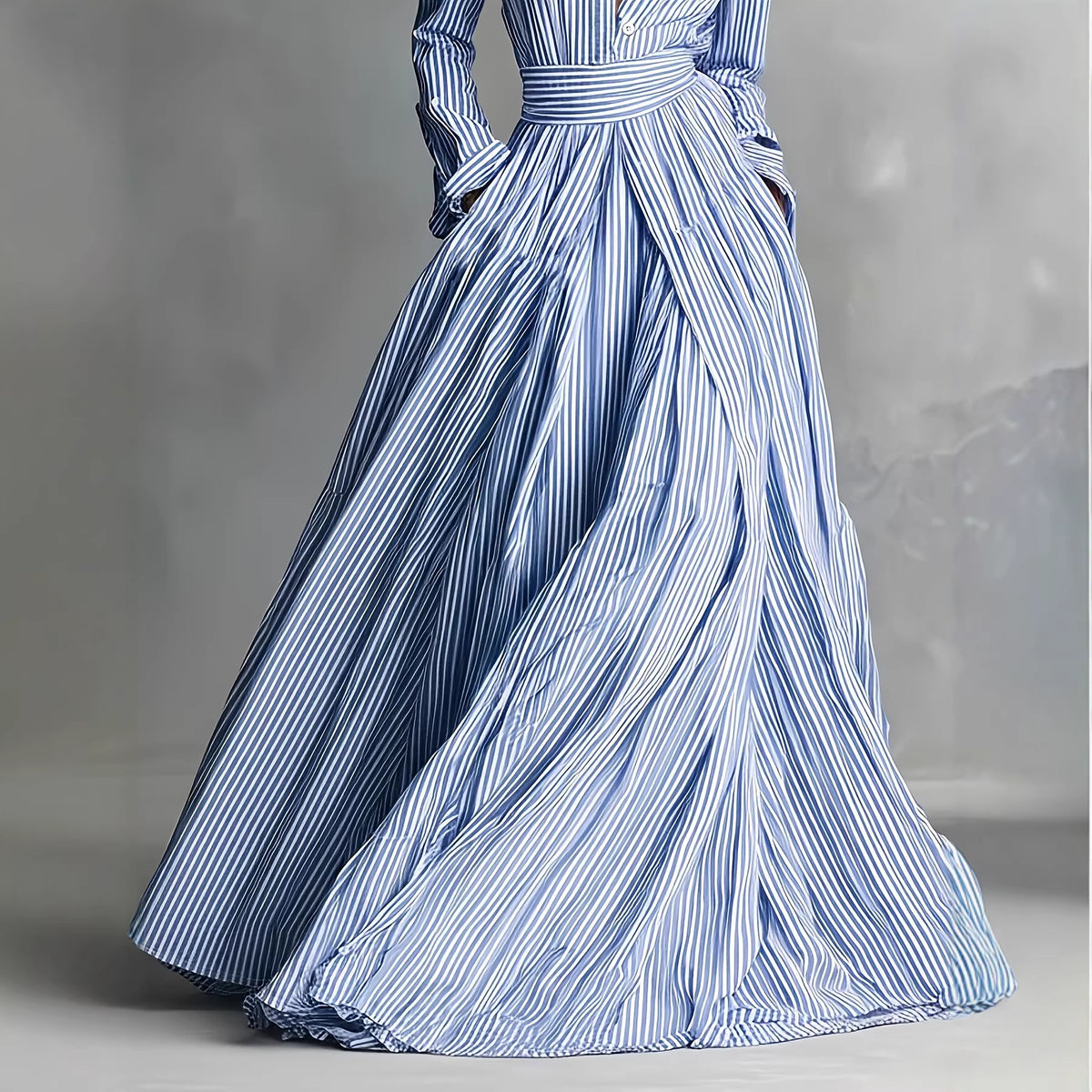 Vestido camisero largo a rayas con cinturón y bolsillos