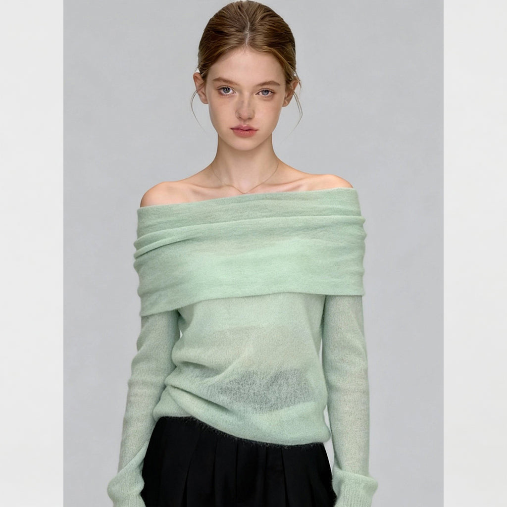 Top de punto de mohair con hombros descubiertos