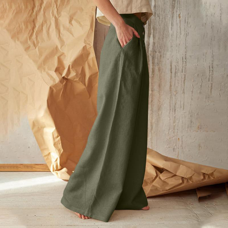 Pantalón ancho de algodón y lino