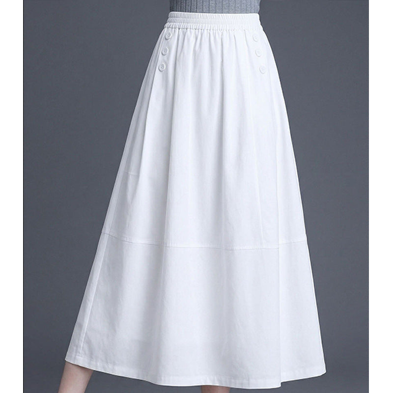 Falda midi blanca de cintura alta con botones laterales