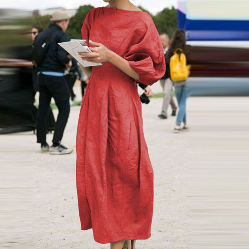 Vestido largo fluido de manga farol para otoño