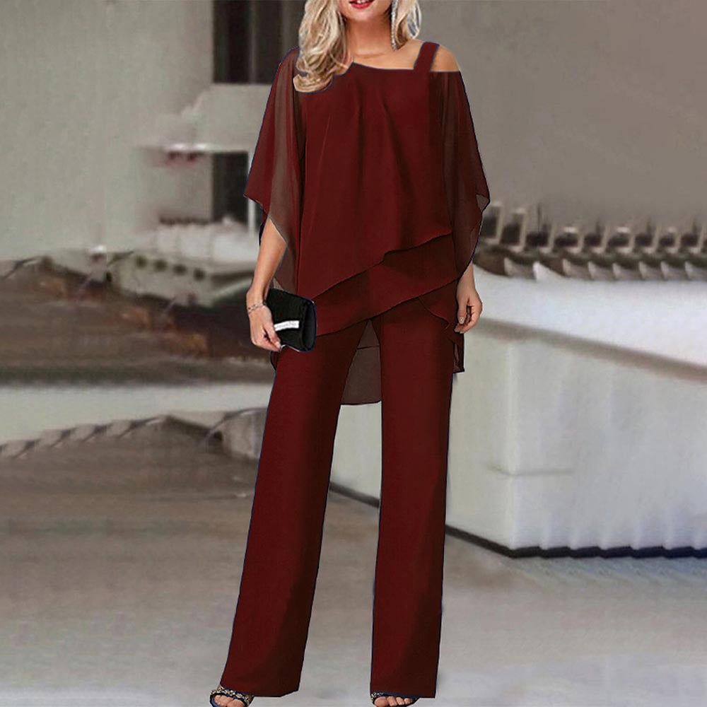 Conjunto asimétrico de top manga murciélago y pantalón holgado