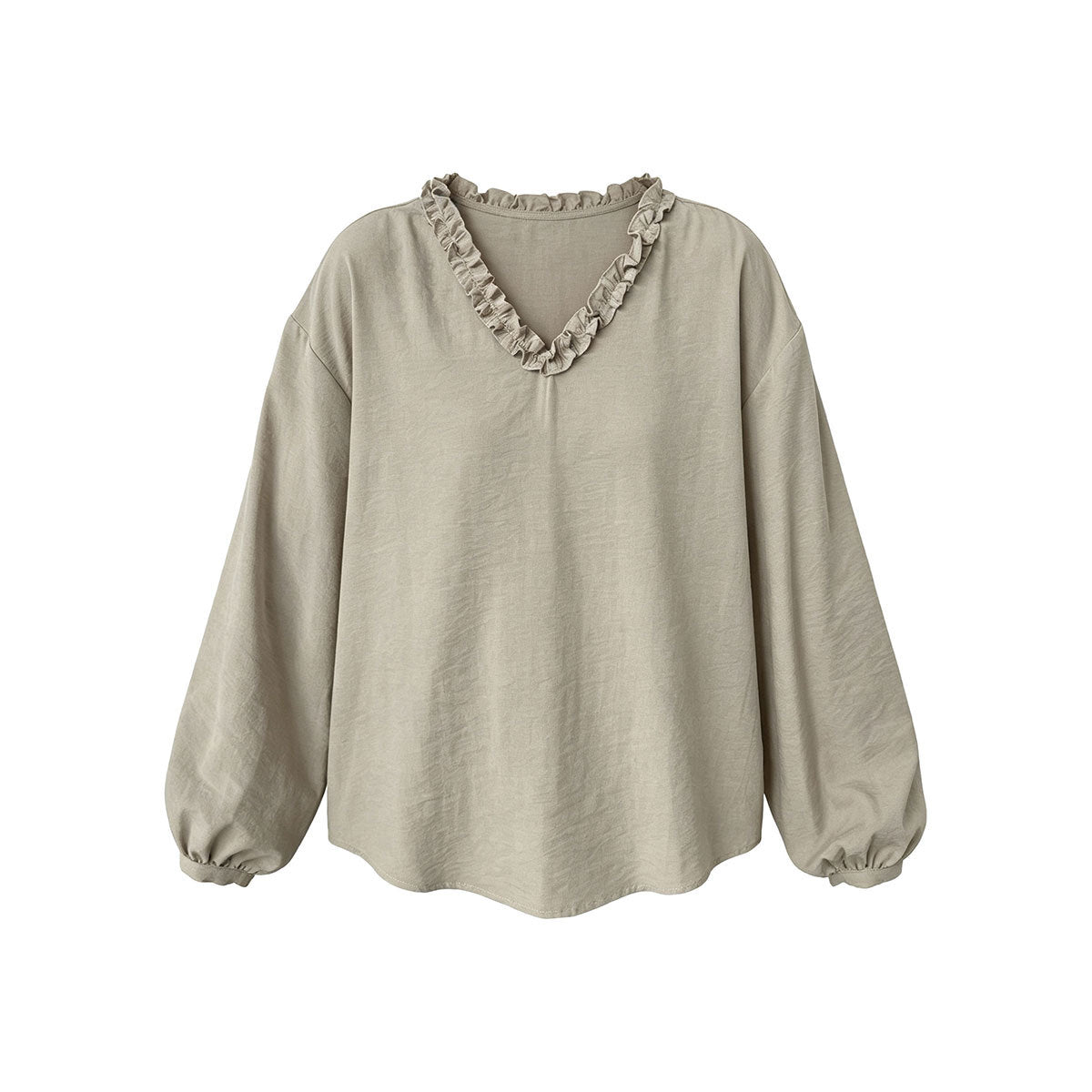 Blusa con escote en V, encaje y manga farol