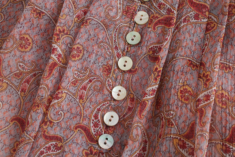 Camisa estampada elegante de manga larga abullonada