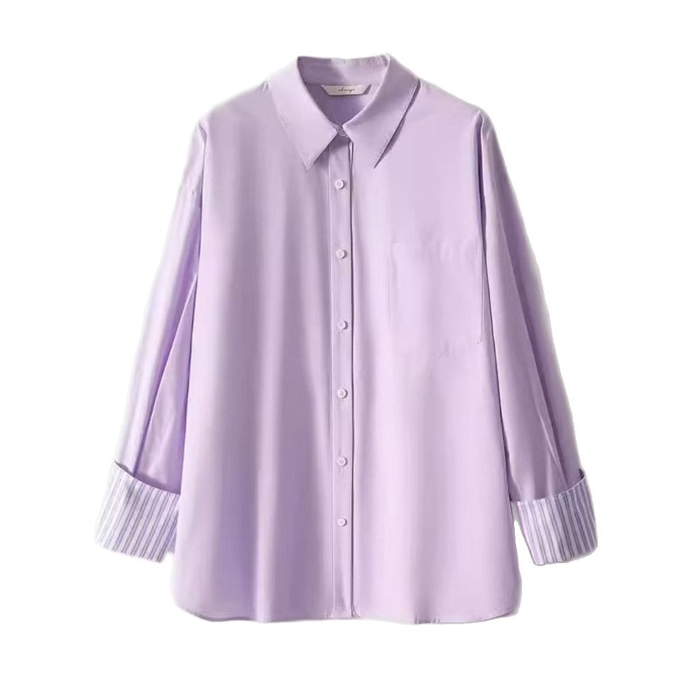 Camisa morada de rayas con manga larga y corte holgado