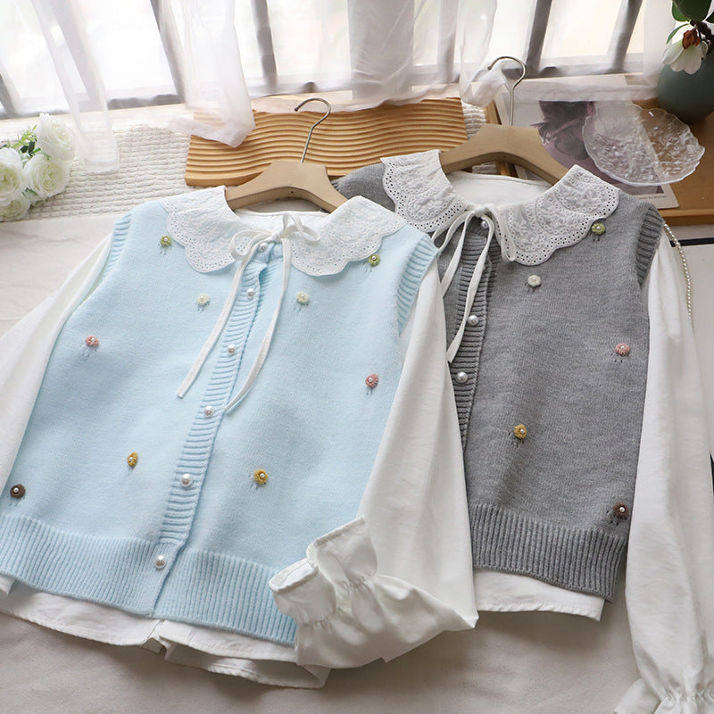 Conjunto de camisa y chaleco de punto