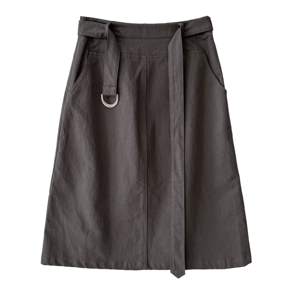 Falda midi minimalista de cintura alta con lazada