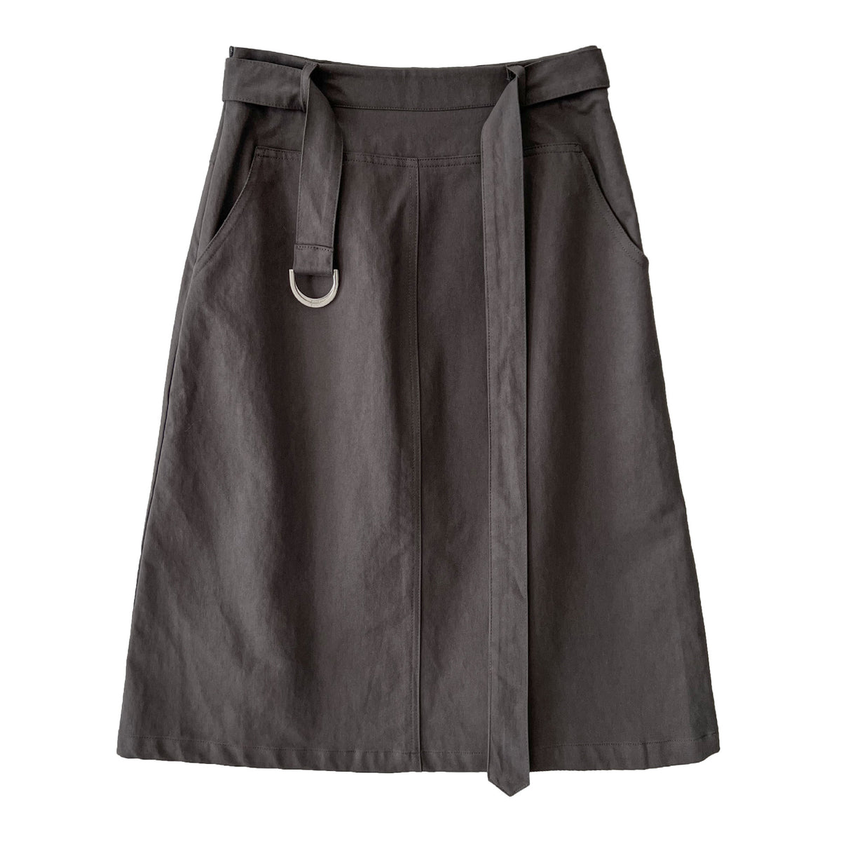 Falda midi minimalista de cintura alta con lazada