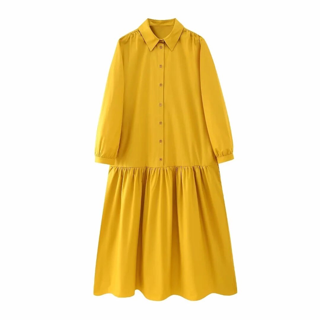 Vestido camisero largo de manga larga estilo verano