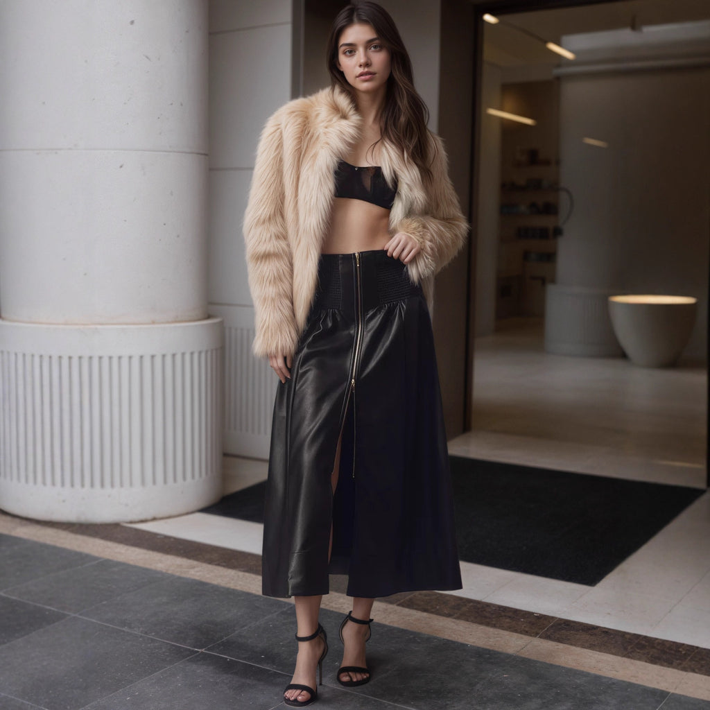 Falda midi negra de cintura alta