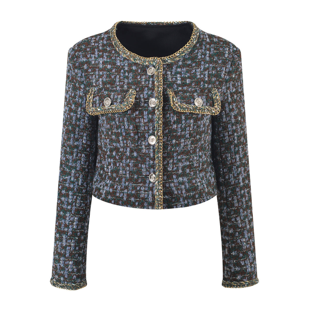 Chaqueta corta de tweed con bolsillos