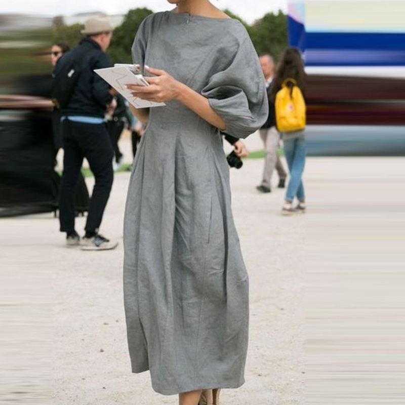 Vestido largo fluido de manga farol para otoño