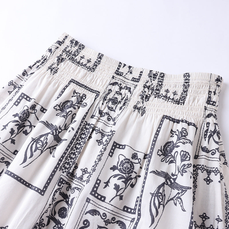 Falda midi estampada de cintura alta y corte evasé