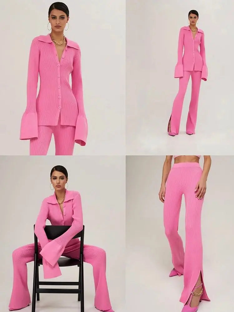 Conjunto de punto de dos piezas con cuello polo