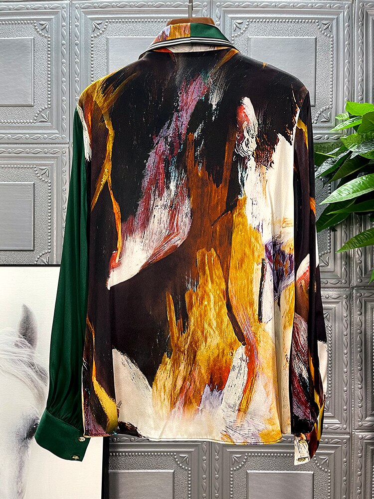 Blusa estampada artística de manga larga