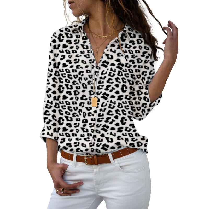 Blusa de gasa de manga larga con cuello camisero