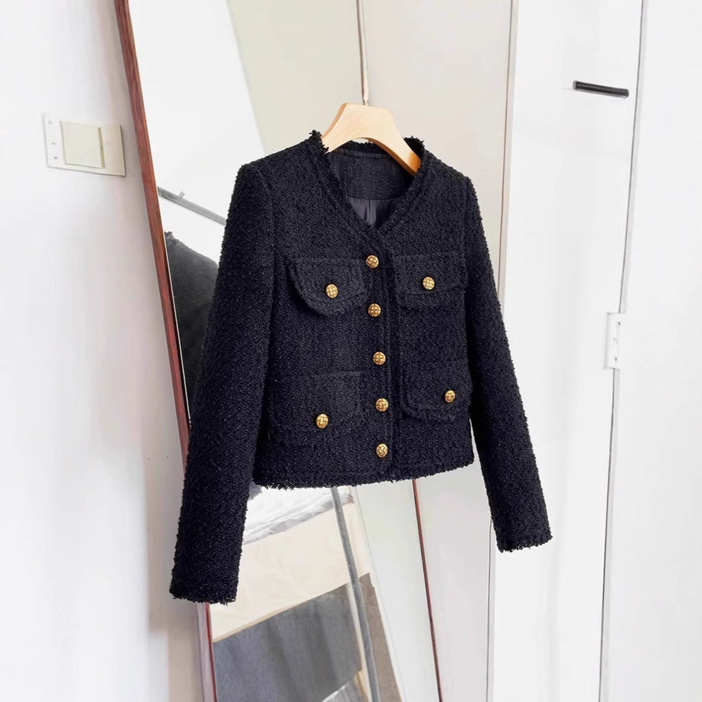 Blazer corto negro de tweed con manga larga