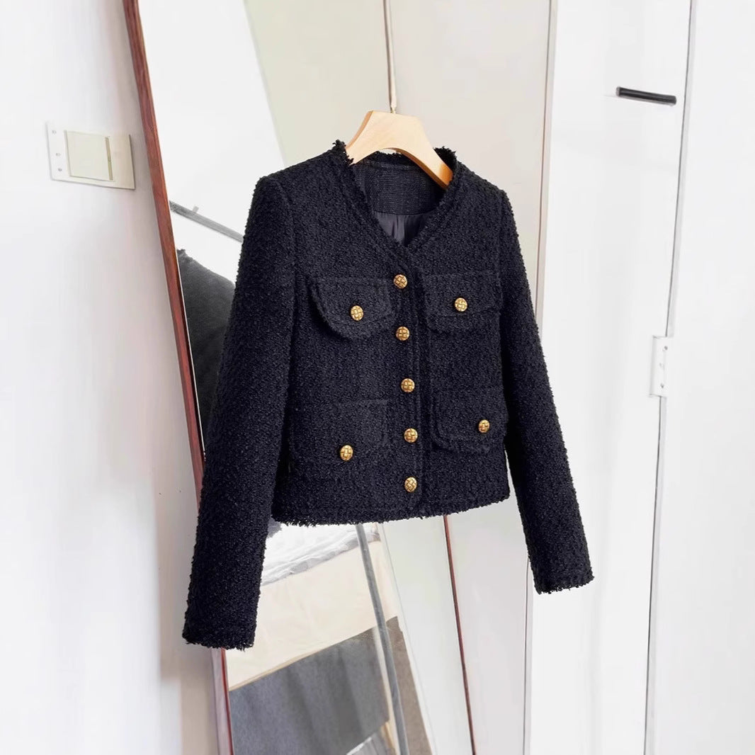 Blazer corto negro de tweed con manga larga