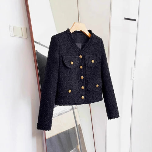 Blazer corto negro de tweed con manga larga