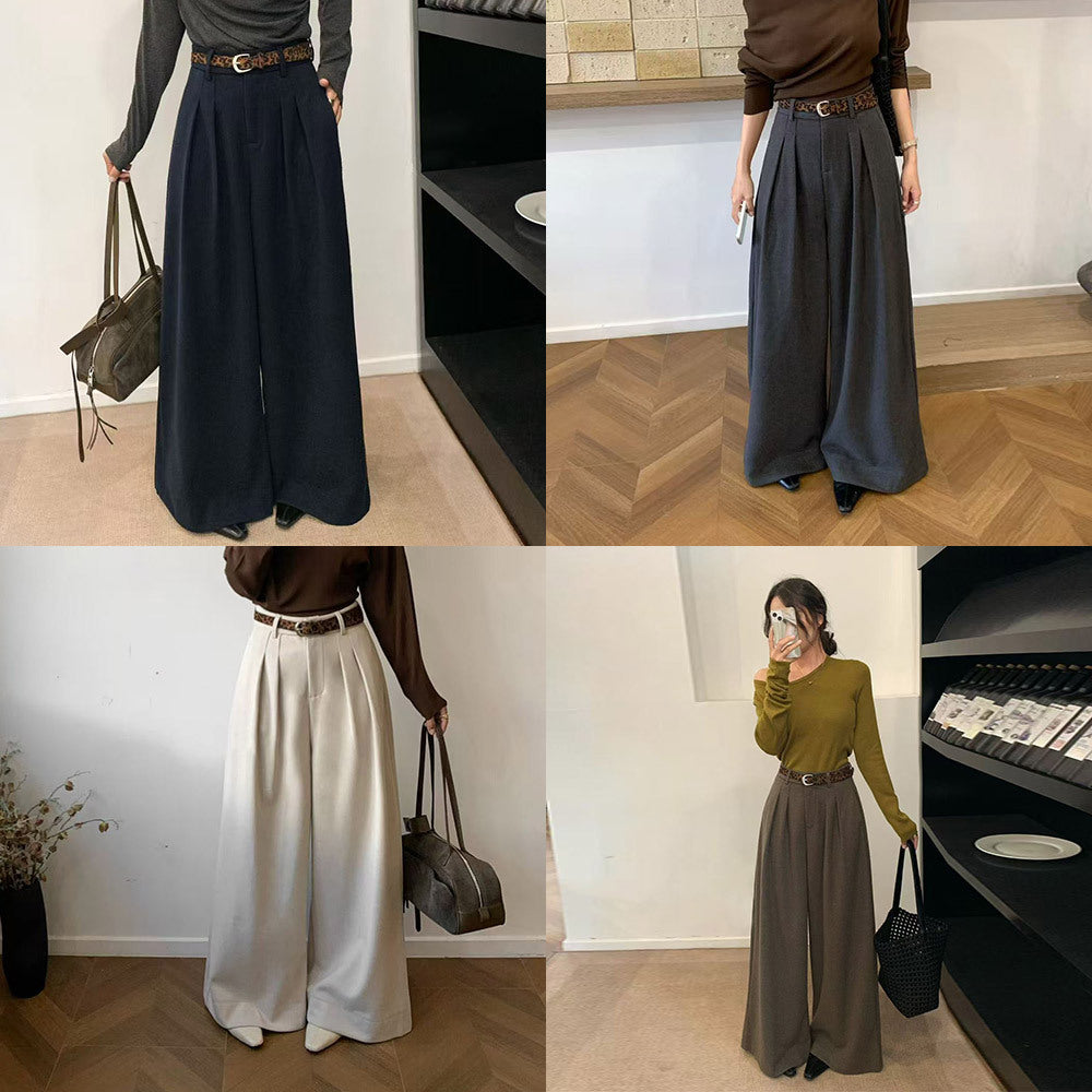 Pantalón de traje ancho de lana de tiro alto