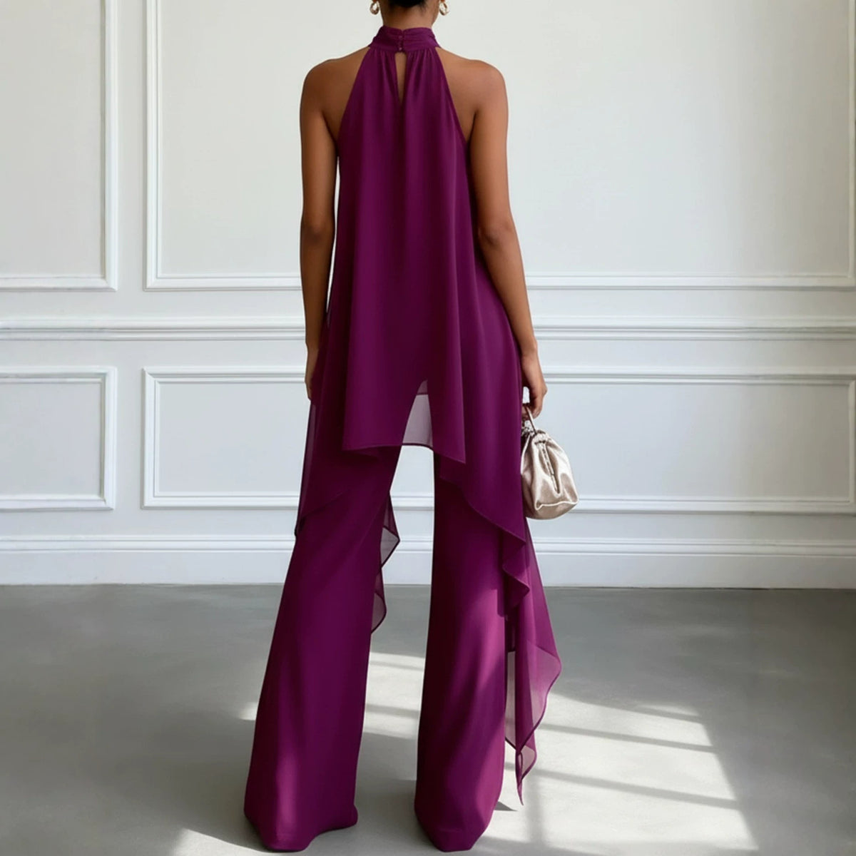 Conjunto de gasa palabra de honor con pantalón largo