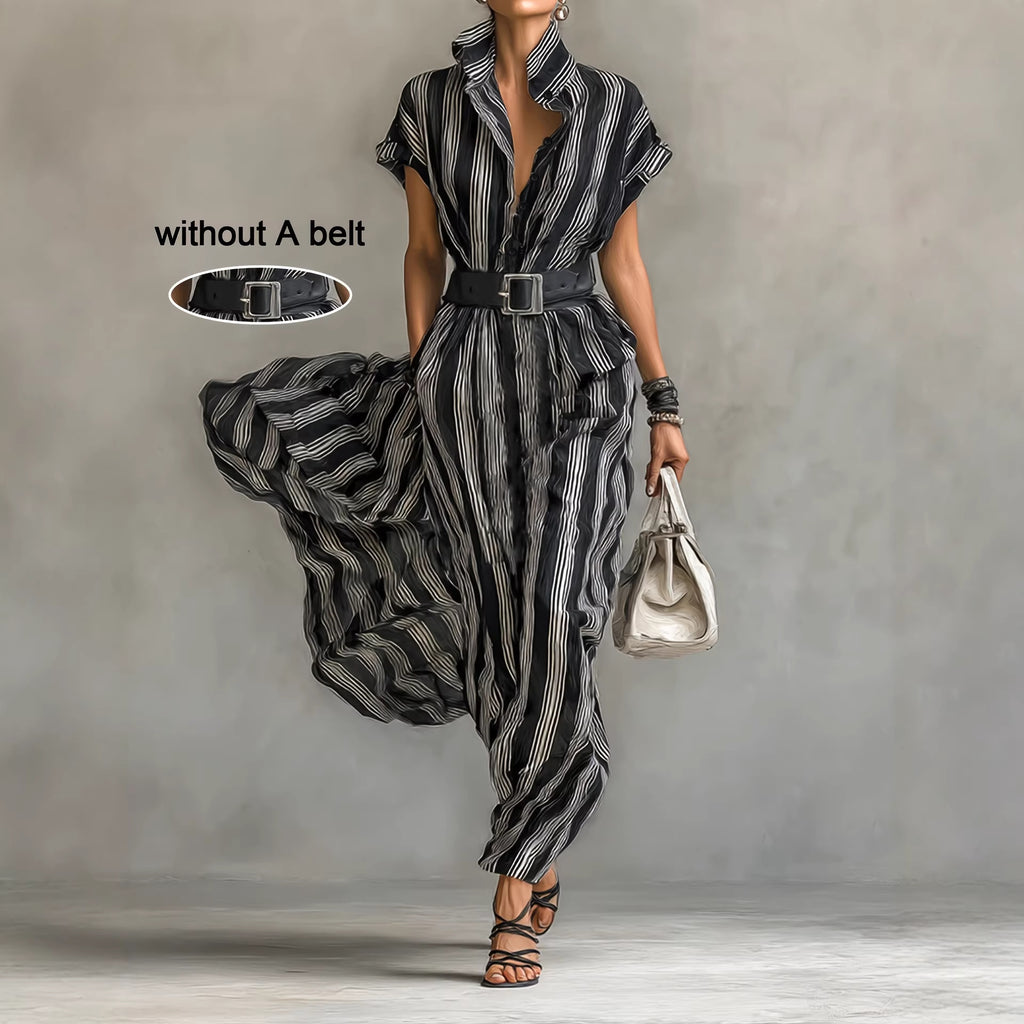 Vestido camisero midi a rayas de manga corta