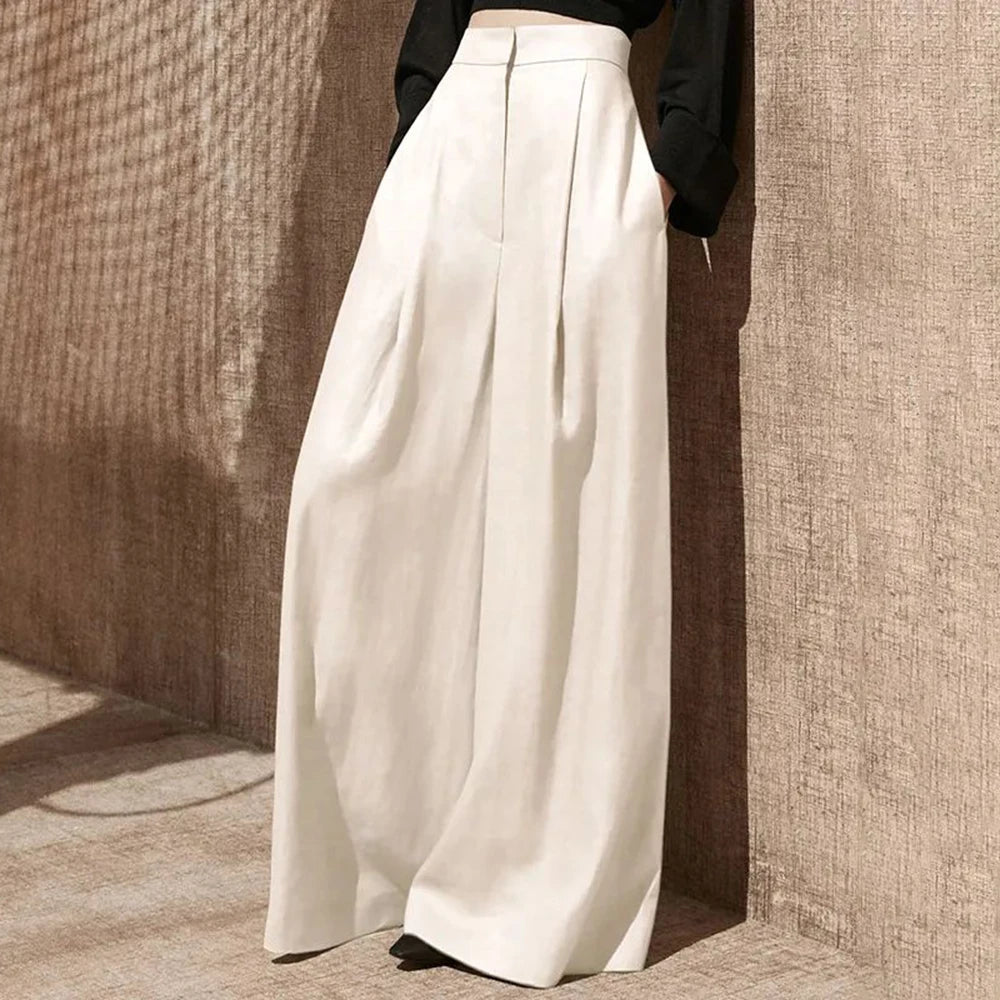 Pantalón largo minimalista de cintura alta y pierna ancha