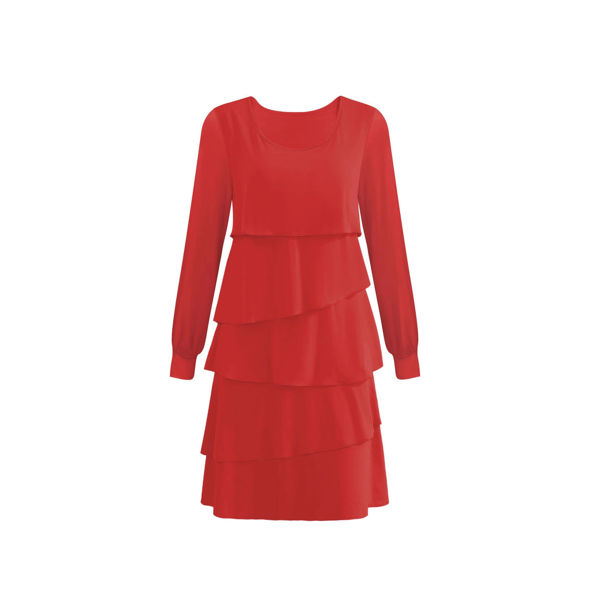 Vestido midi de gasa con falda plisada y manga larga