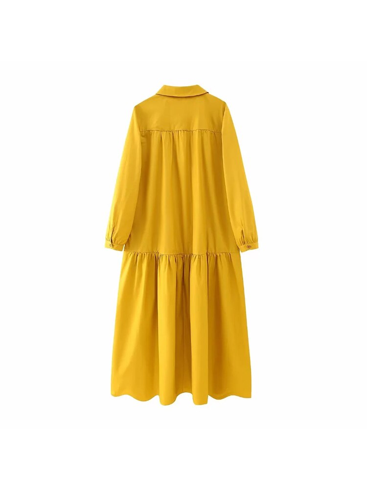 Vestido camisero largo de manga larga estilo verano