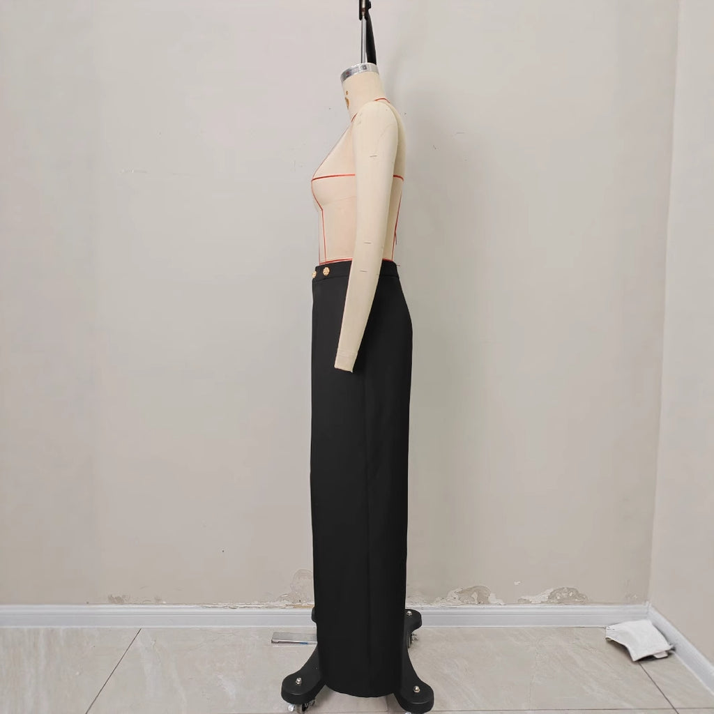 Pantalón recto de tiro alto con cremallera