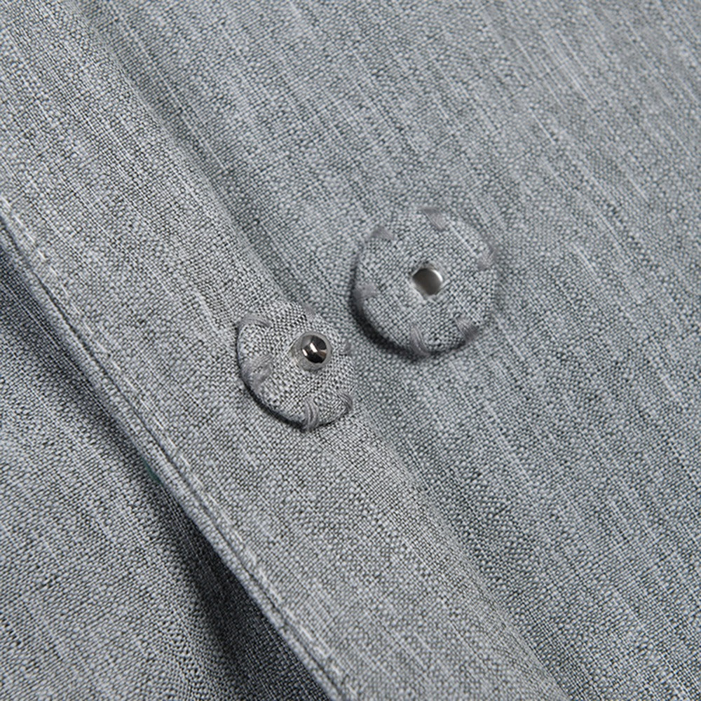 Vestido largo gris de manga larga con cinturón anudado