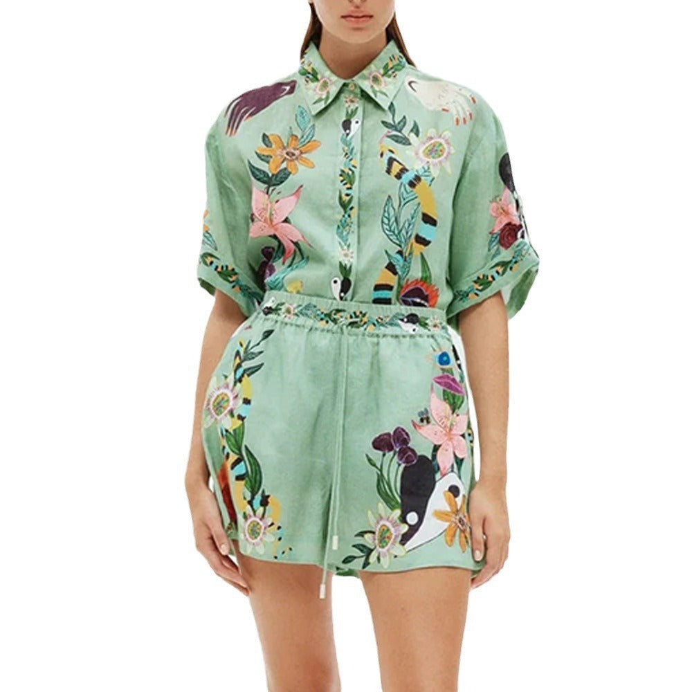 Conjunto de verano estampado de camisa y pantalón corto