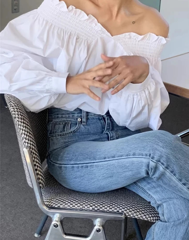 Blusa de hombros descubiertos con manga farol