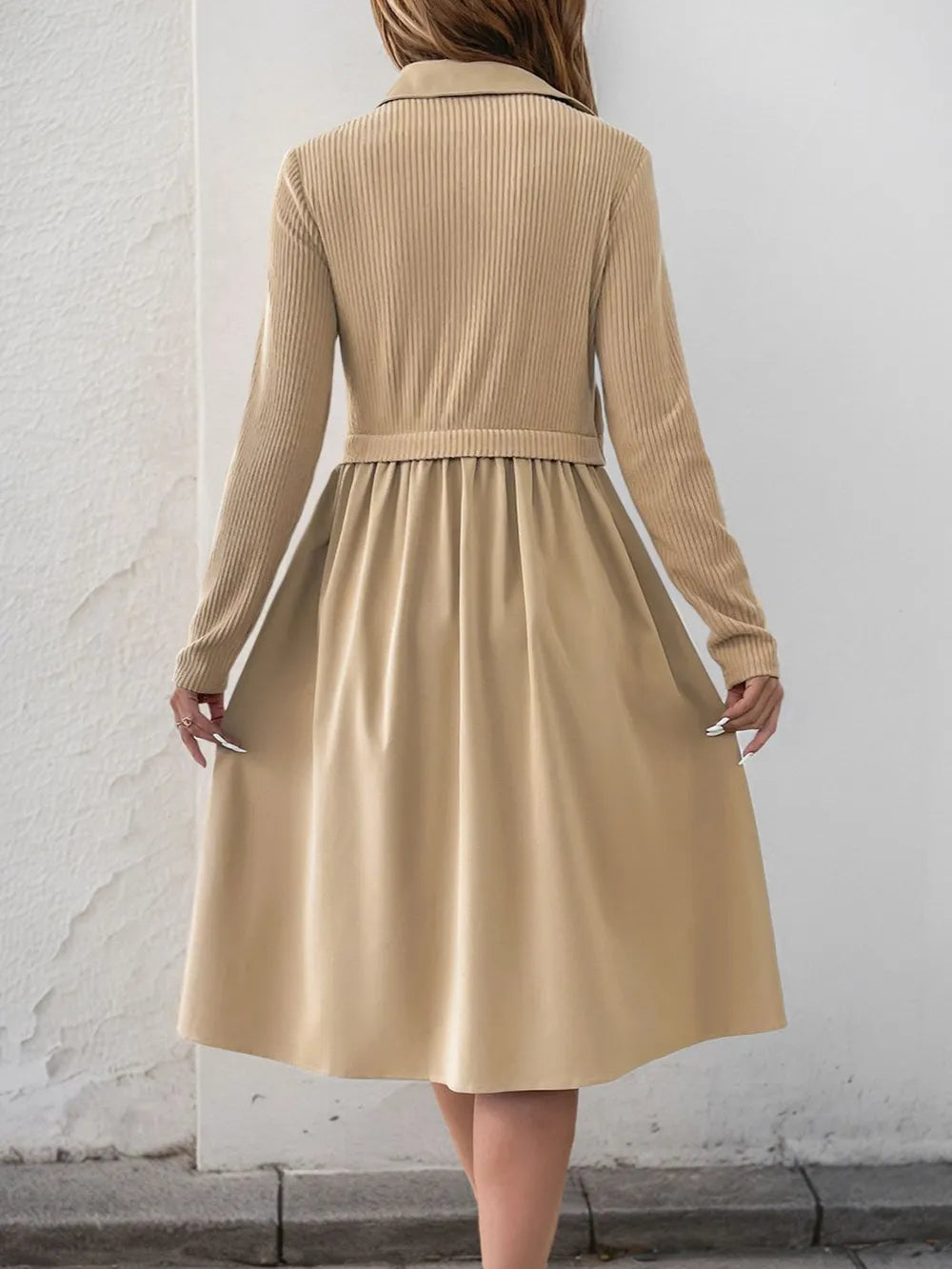 Vestido midi efecto dos piezas con cuello camisero