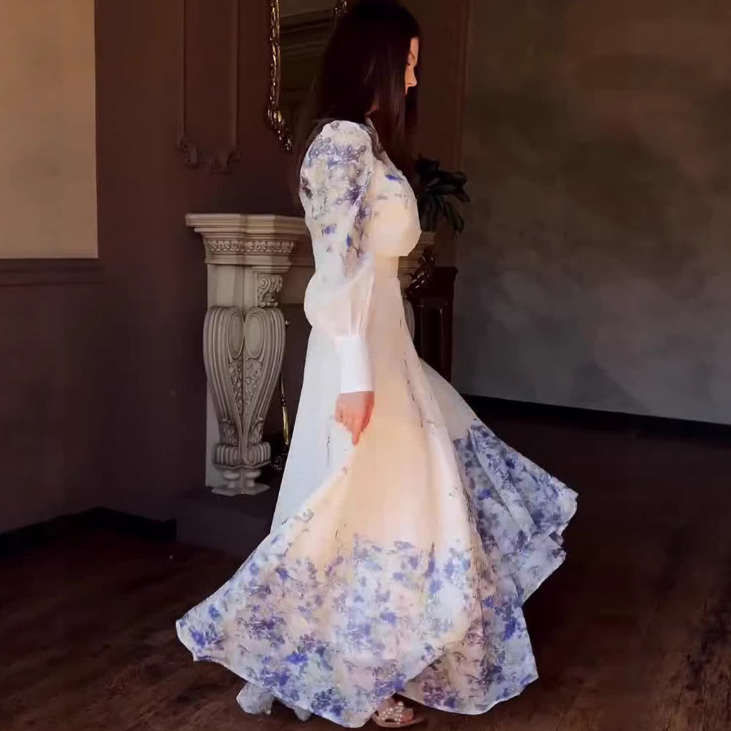 Vestido largo floral de estilo vintage con manga larga