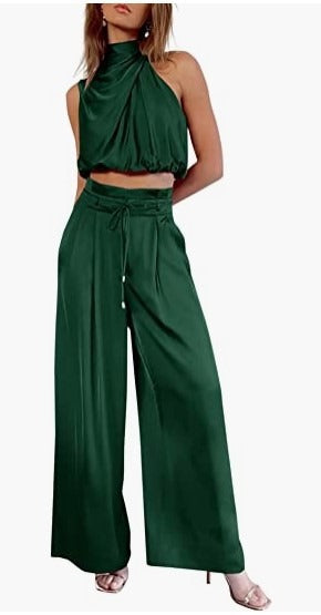 Conjunto de verano de top corto sin mangas y pantalón ancho