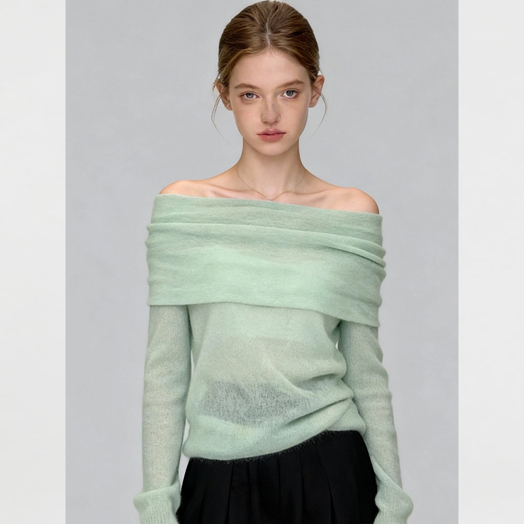 Top de punto de mohair con hombros descubiertos