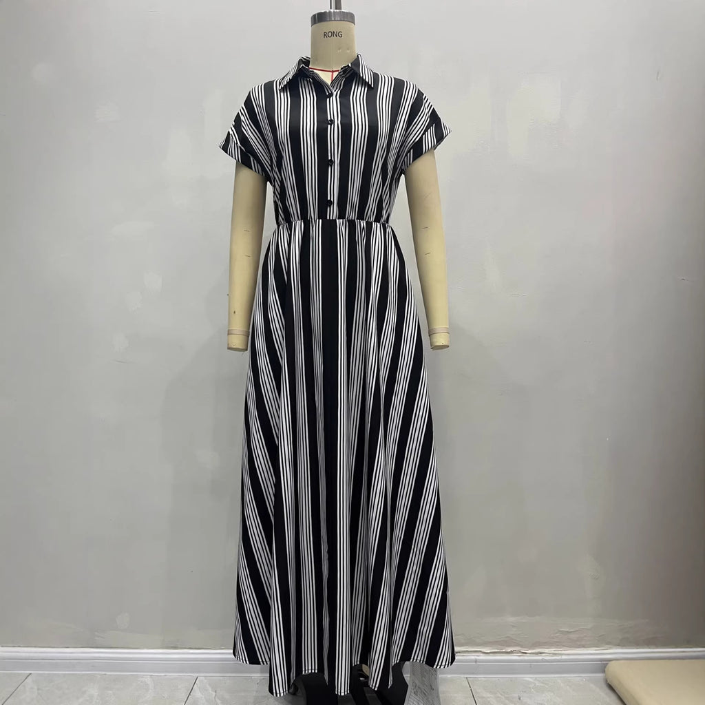Vestido camisero midi a rayas de manga corta