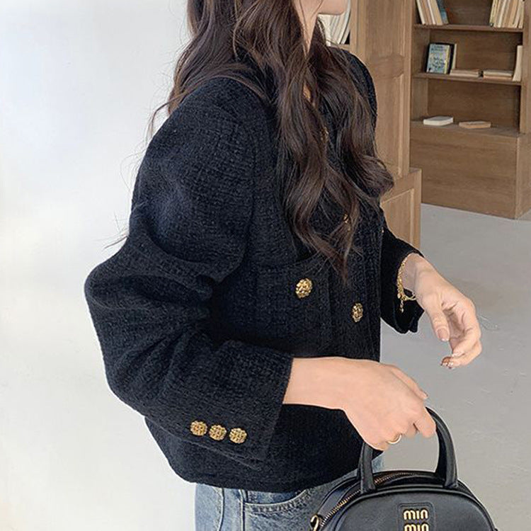 Chaqueta corta de tweed negra