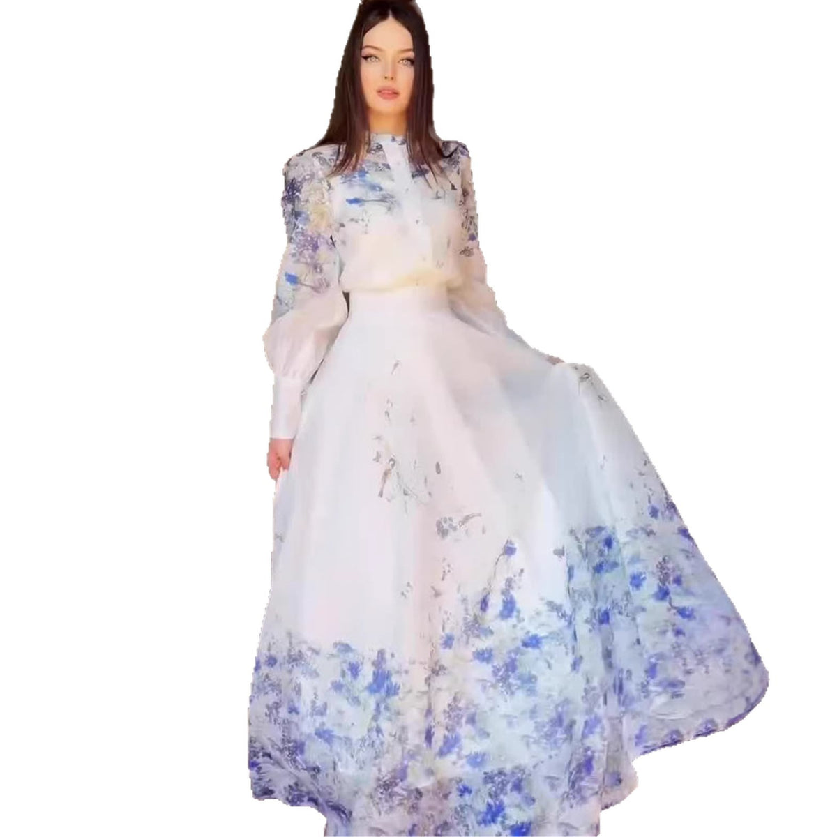 Vestido largo floral de estilo vintage con manga larga