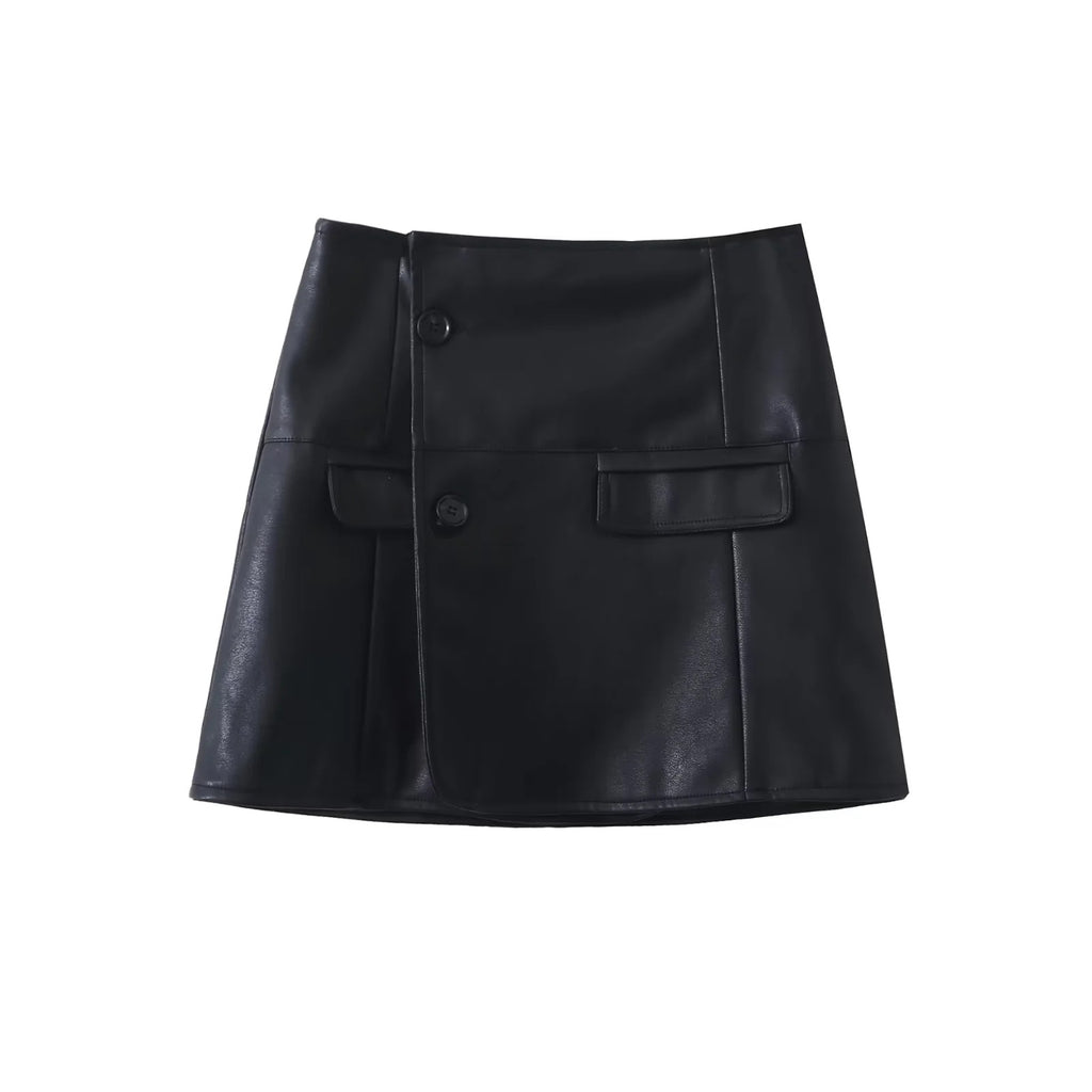 Conjunto de chaqueta corta y minifalda efecto piel