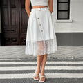 Falda midi de encaje blanco de cintura alta