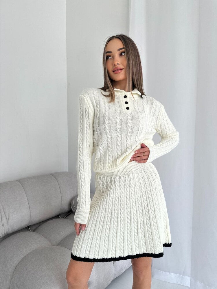 Conjunto de punto de cárdigan y minifalda