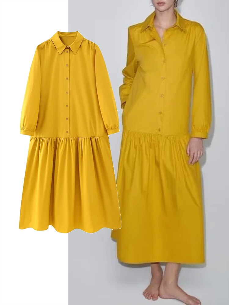Vestido camisero largo de manga larga estilo verano