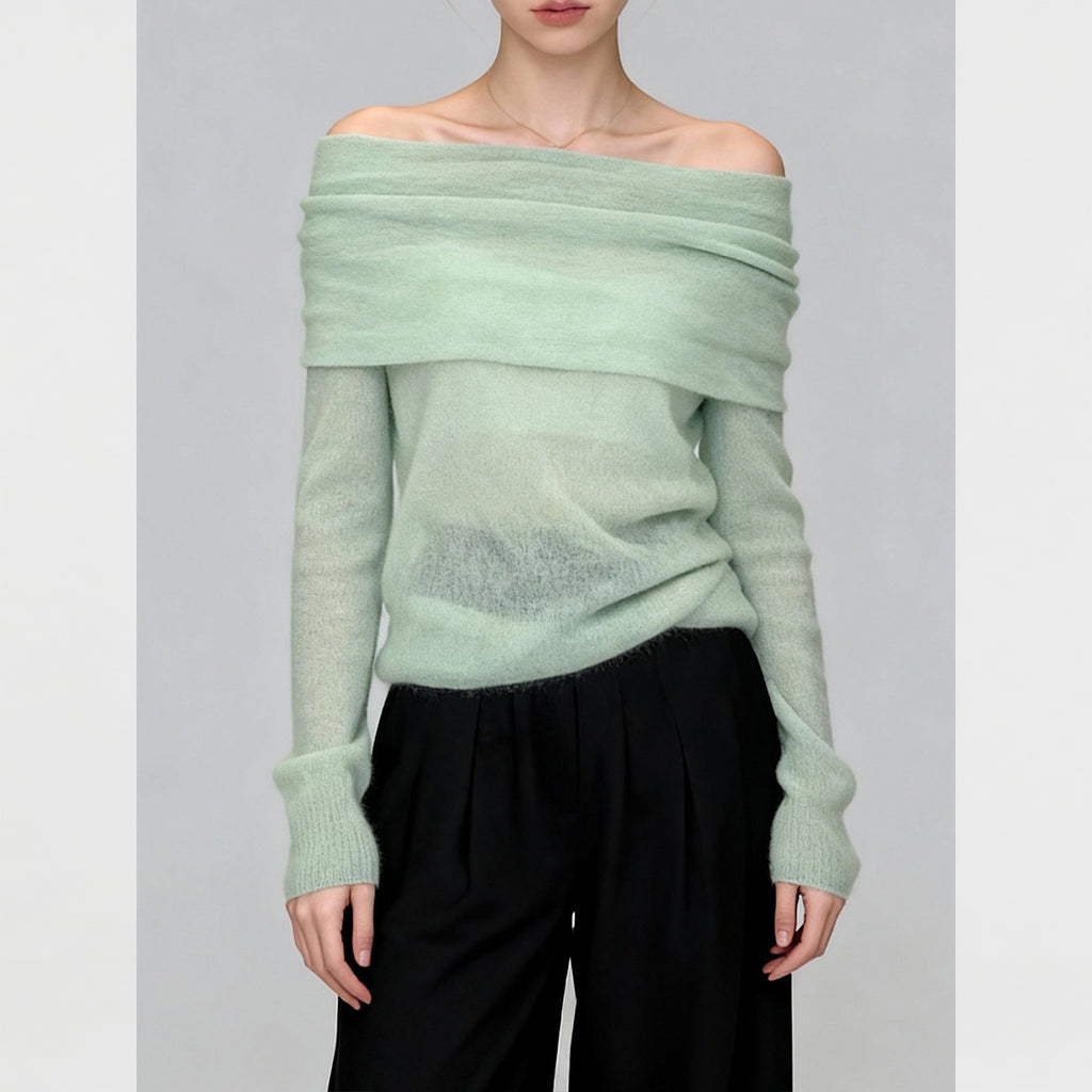 Top de punto de mohair con hombros descubiertos