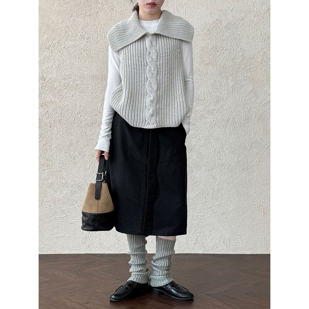 Falda midi minimalista de cintura alta con lazada
