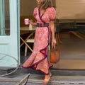 Vestido midi bohemio estampado con escote en V