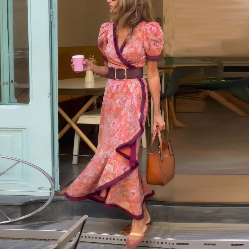 Vestido midi bohemio estampado con escote en V